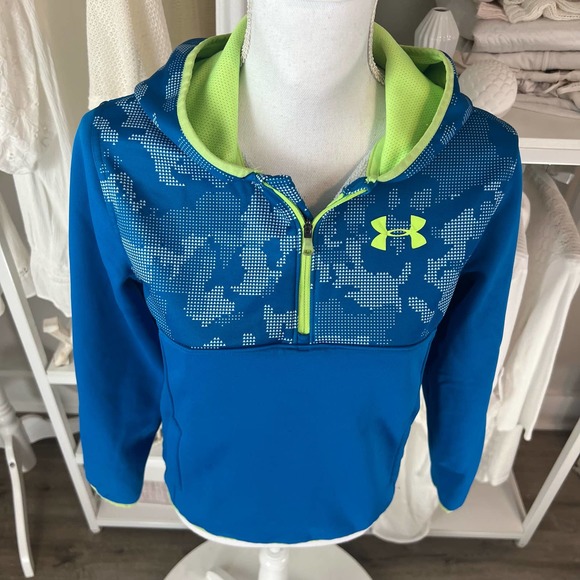 Under Armour Other - Under Armour Blue & lime Green 1/4 zip Hoodie. Youth Large #0616